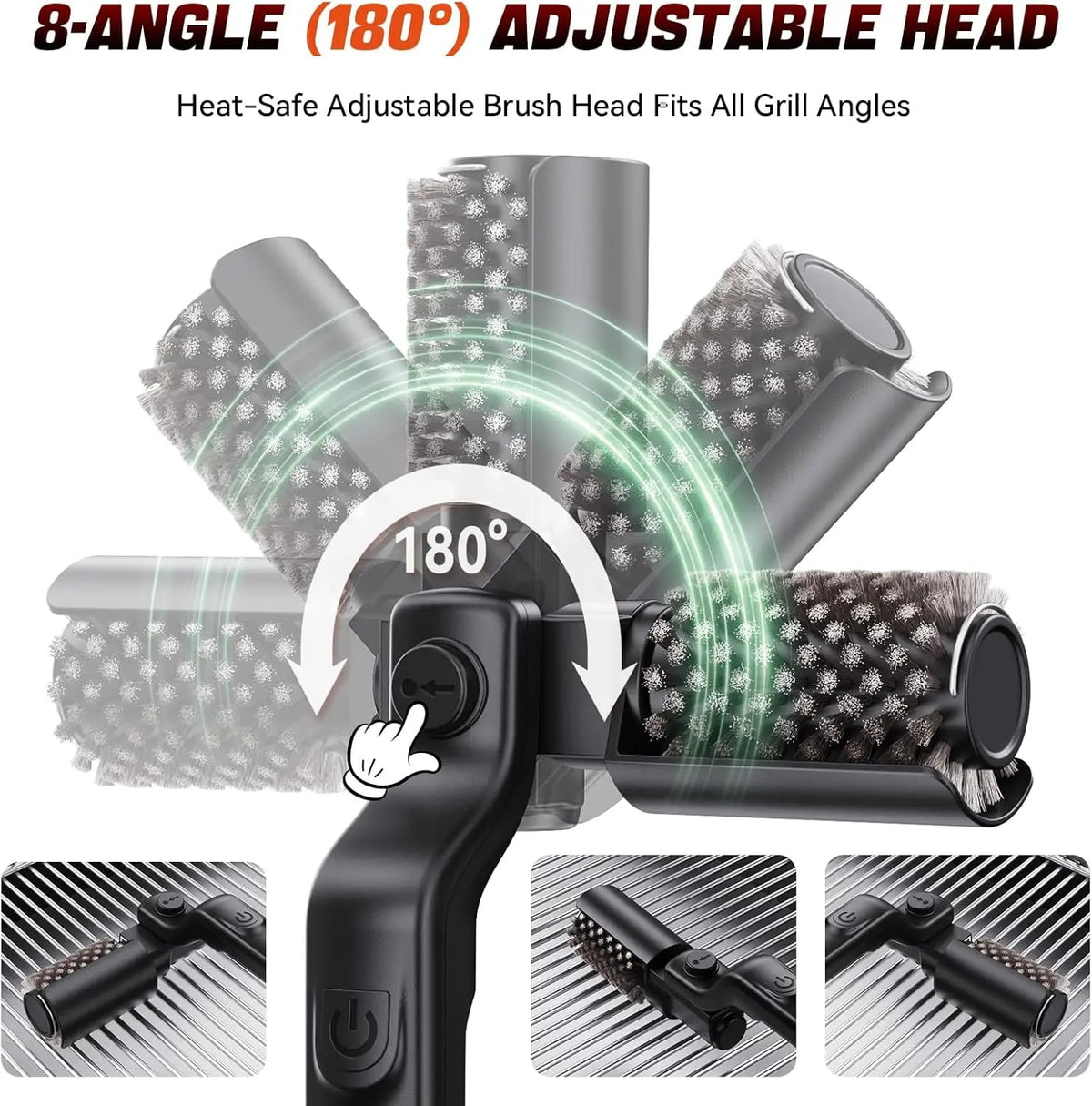 Electric Rotary BBQ Grill Brush with Stainless Steel Head, 3 Speeds and USB-C Charging