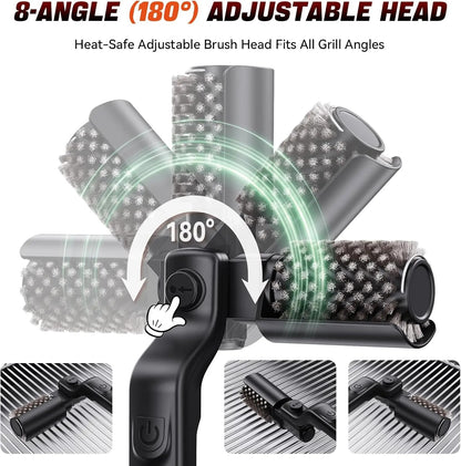 Electric Rotary BBQ Grill Brush with Stainless Steel Head, 3 Speeds and USB-C Charging