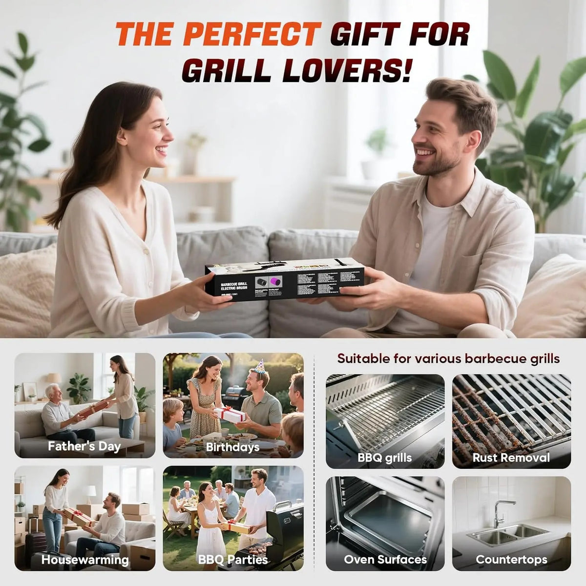Electric Rotary BBQ Grill Brush with Stainless Steel Head, 3 Speeds and USB-C Charging