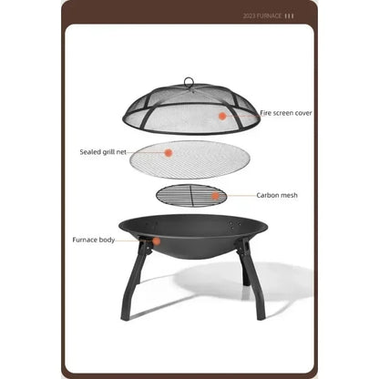 Multifunctional Folding Fire Pit Grill, High-Strength Steel, 28 x 45 x 55 cm