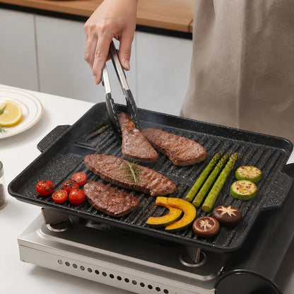 Rectangular Korean Grill Pan with Oil Outlet, Aluminium Coating, 32.8cm