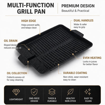 Rectangular Korean Grill Pan with Oil Outlet, Aluminium Coating, 32.8cm