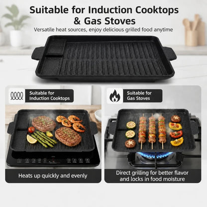 Rectangular Korean Grill Pan with Oil Outlet, Aluminium Coating, 32.8cm