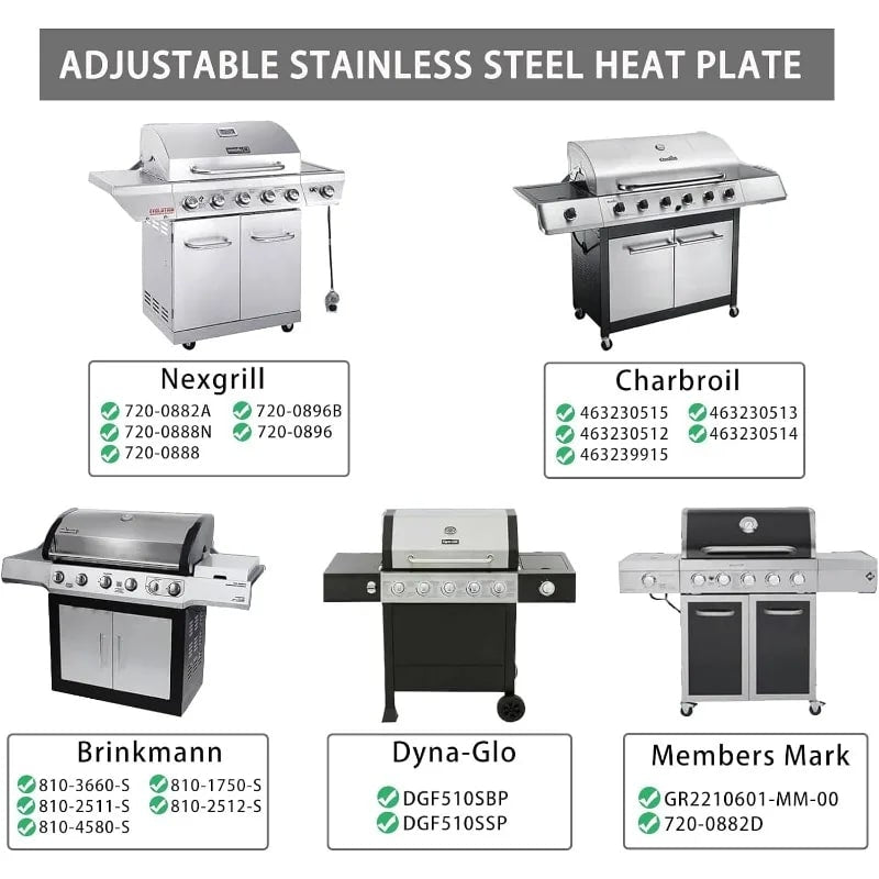Adjustable Stainless Steel BBQ Flame Tamers, Burner Covers and Heat Deflectors for Gas Grills