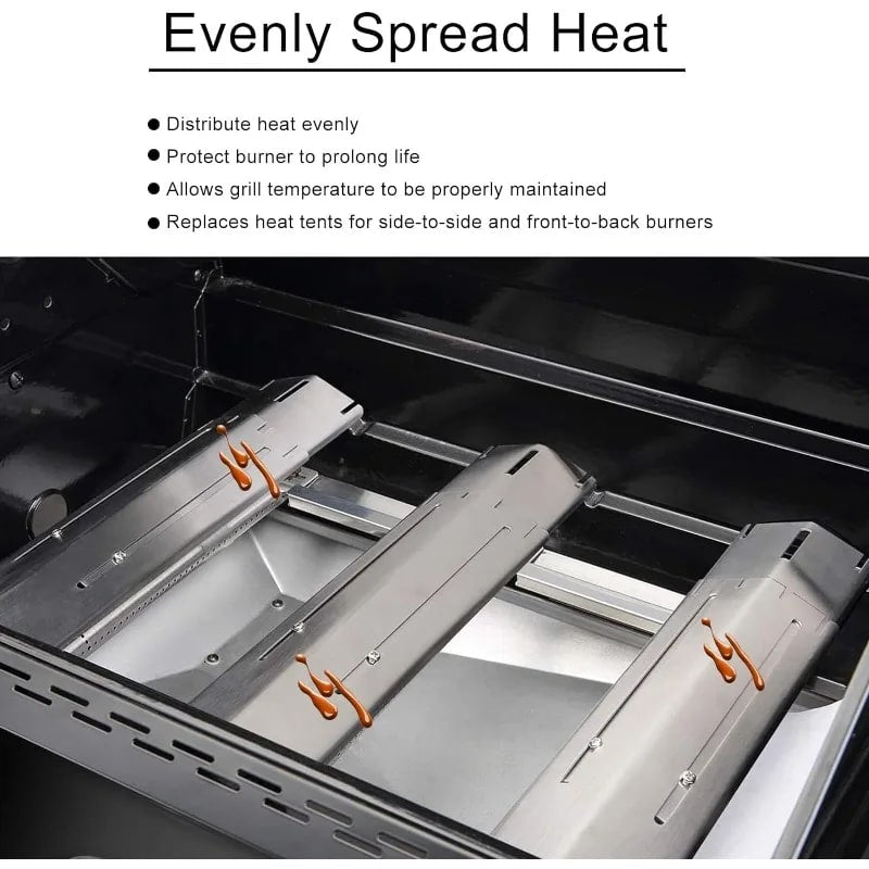 Adjustable Stainless Steel BBQ Flame Tamers, Burner Covers and Heat Deflectors for Gas Grills