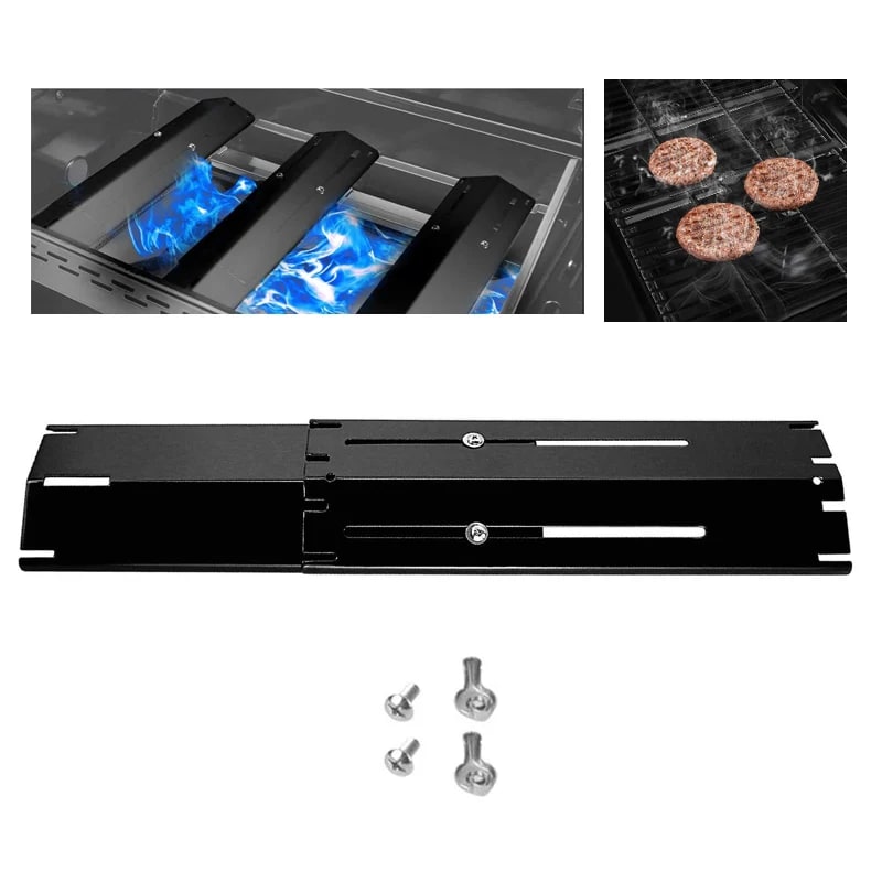 Adjustable Stainless Steel BBQ Flame Tamers, Burner Covers and Heat Deflectors for Gas Gri - Black-1pack