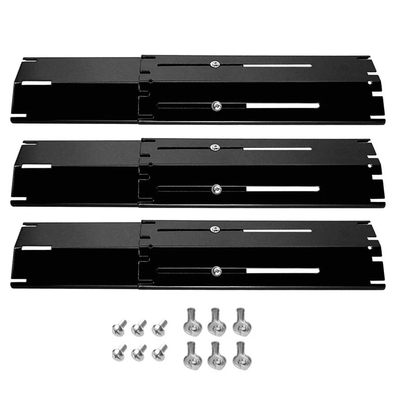Adjustable Stainless Steel BBQ Flame Tamers, Burner Covers and Heat Deflectors for Gas Gri - Black-3packs