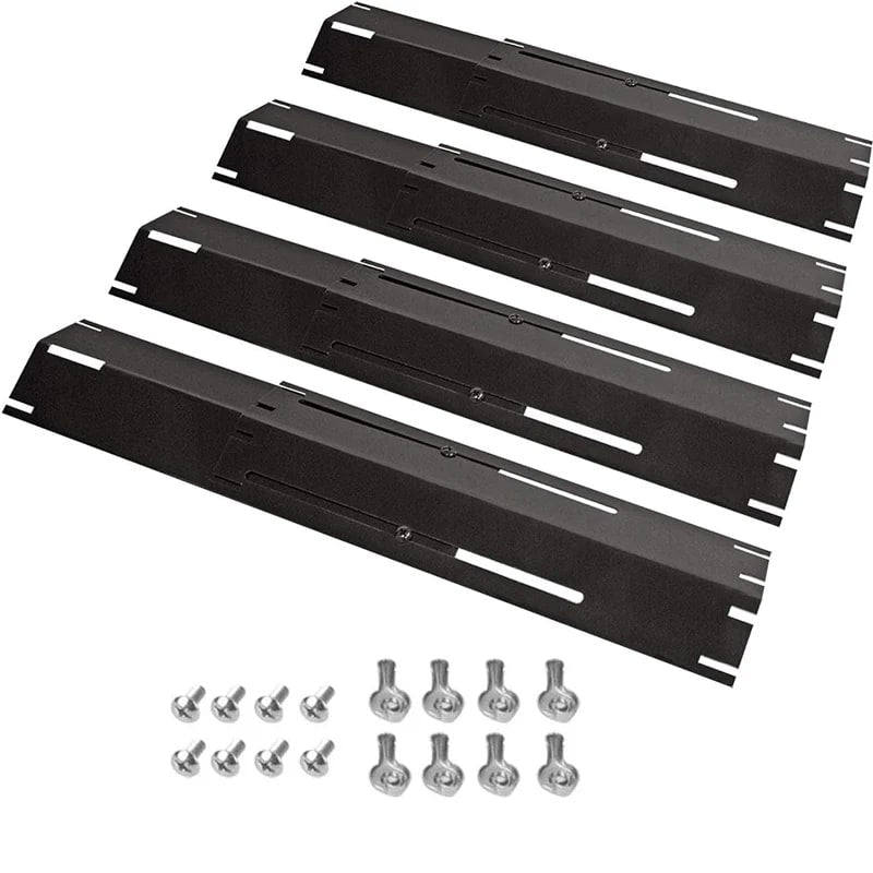 Adjustable Stainless Steel BBQ Flame Tamers, Burner Covers and Heat Deflectors for Gas Gri - Black-4packs