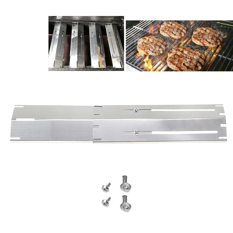 Adjustable Stainless Steel BBQ Flame Tamers, Burner Covers and Heat Deflectors for Gas Gri - Silver-1pack