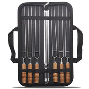 10-Piece Metal BBQ Skewer Set with Wooden Handles and Storage Bag, 40cm and 42cm