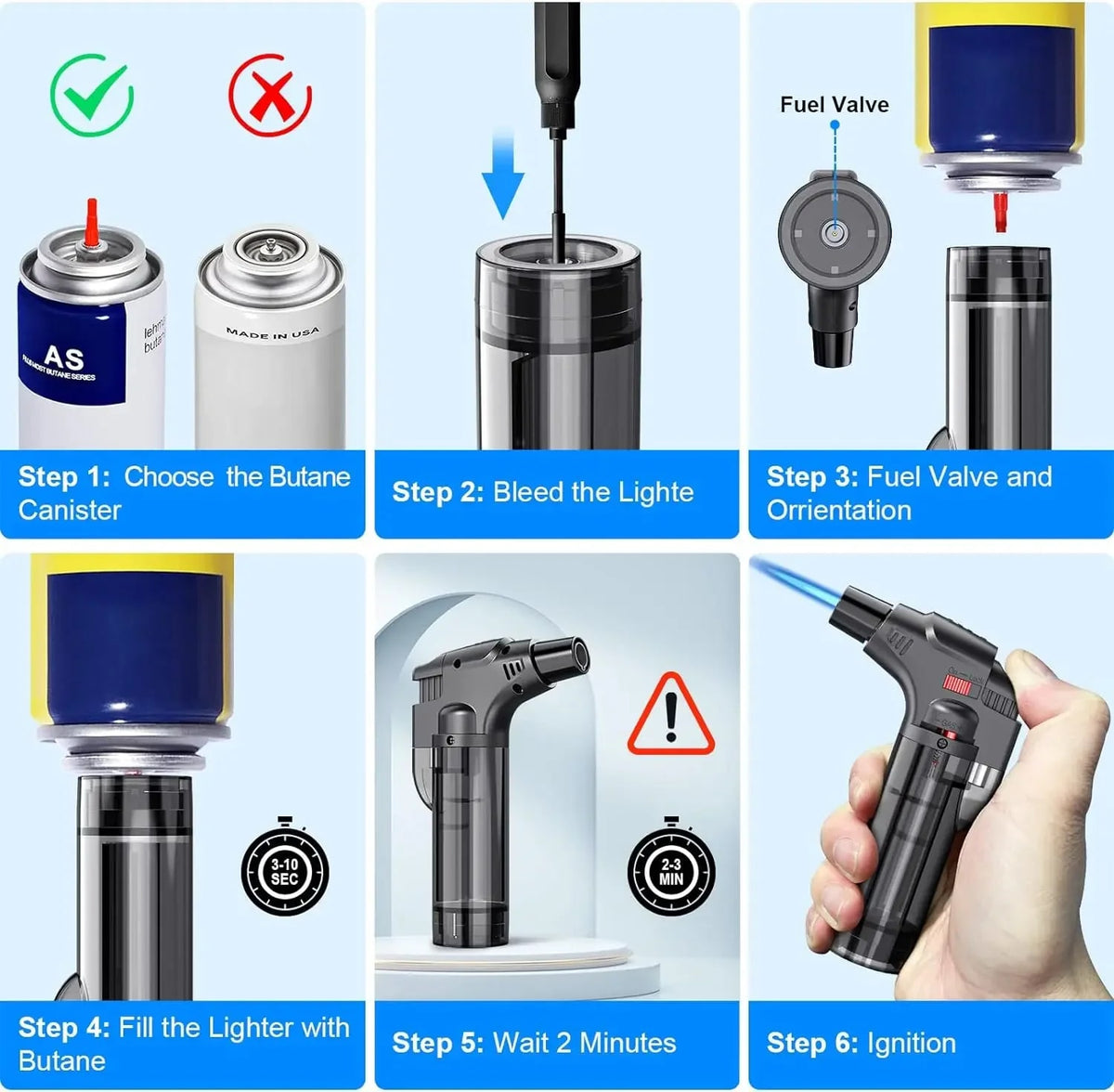 Refillable Butane Torch Lighter with Adjustable Flame, Lock and Fuel Window