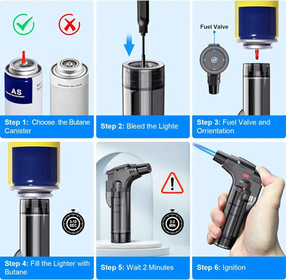 Refillable Butane Torch Lighter with Adjustable Flame, Lock and Fuel Window