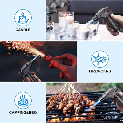 Refillable Butane Torch Lighter with Adjustable Flame, Lock and Fuel Window