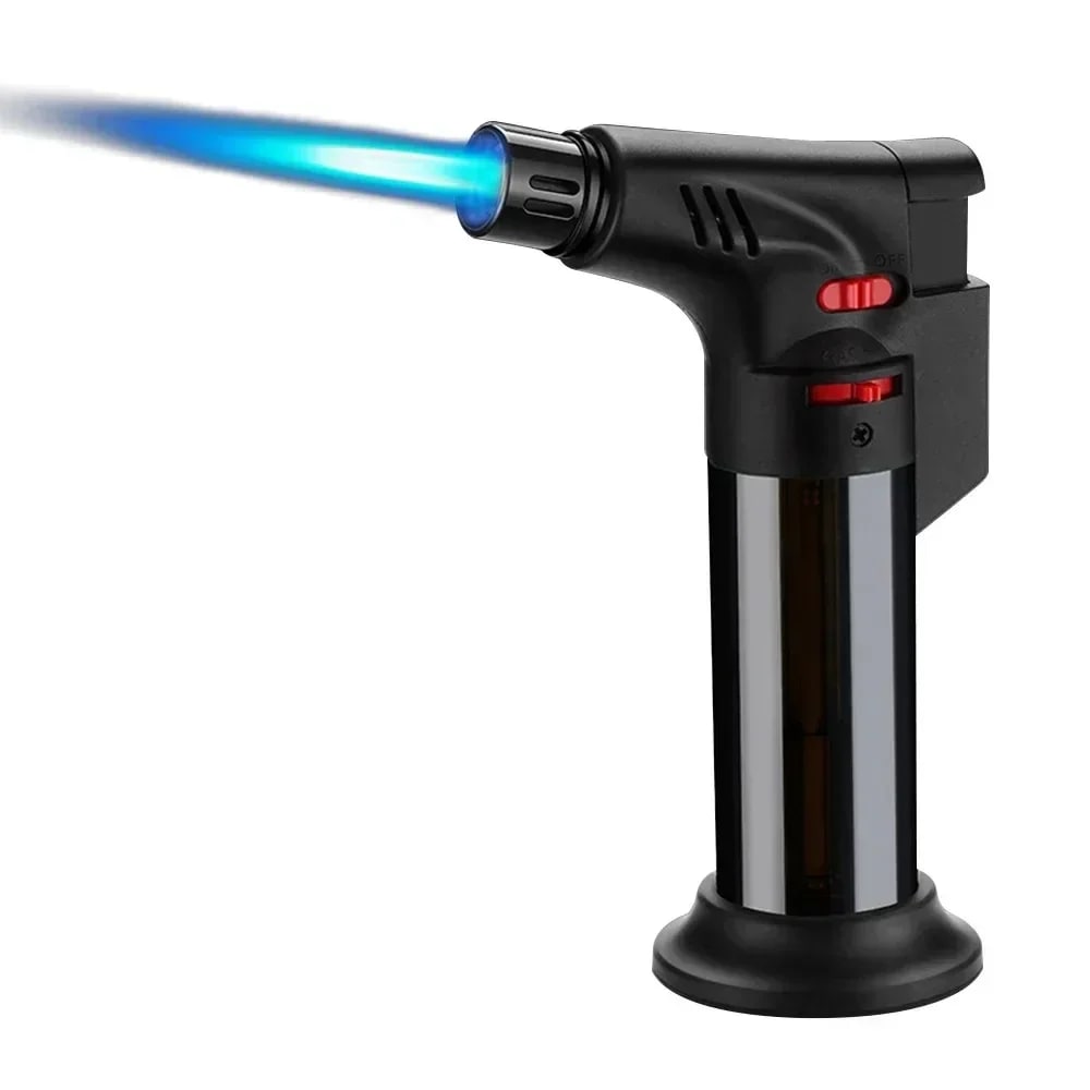 Refillable Butane Torch Lighter with Adjustable Flame, Lock and Fuel Window - Black - 1 pc