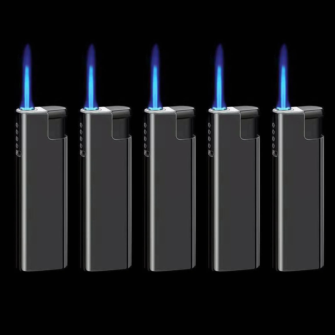 Refillable Butane Torch Lighter with Adjustable Flame, Lock and Fuel Window - Black - 5 pc