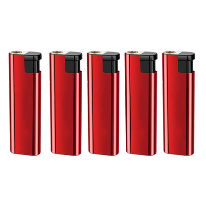 Refillable Butane Torch Lighter with Adjustable Flame, Lock and Fuel Window - Red - 5 pc