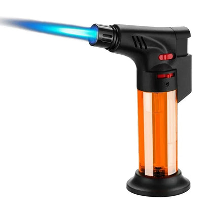 Refillable Butane Torch Lighter with Adjustable Flame, Lock and Fuel Window - Yellow - 1 pc