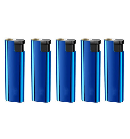 Refillable Butane Torch Lighter with Adjustable Flame, Lock and Fuel Window - Blue - 5pc