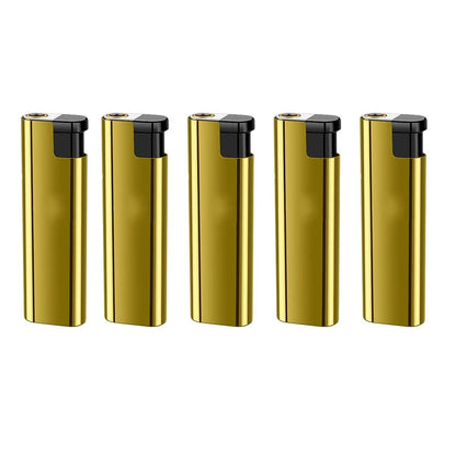 Refillable Butane Torch Lighter with Adjustable Flame, Lock and Fuel Window - Golden - 5pc