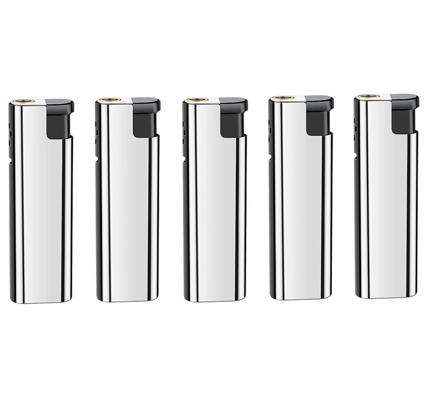 Refillable Butane Torch Lighter with Adjustable Flame, Lock and Fuel Window - Silver - 5pc
