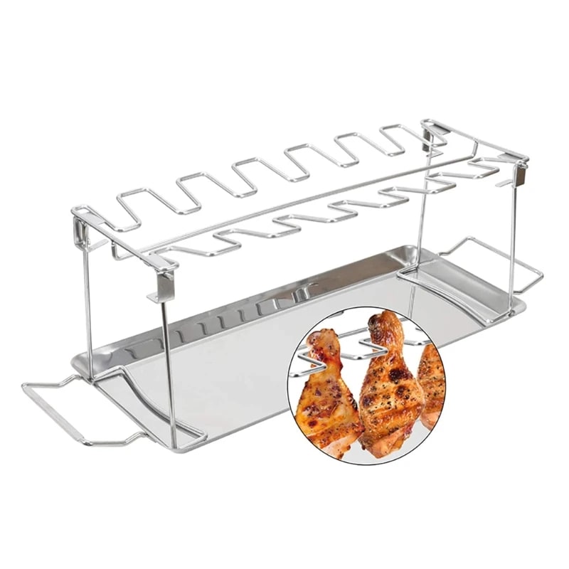 14-Slot Stainless Steel Chicken Leg and Wing Rack for Grill, Smoker or Oven