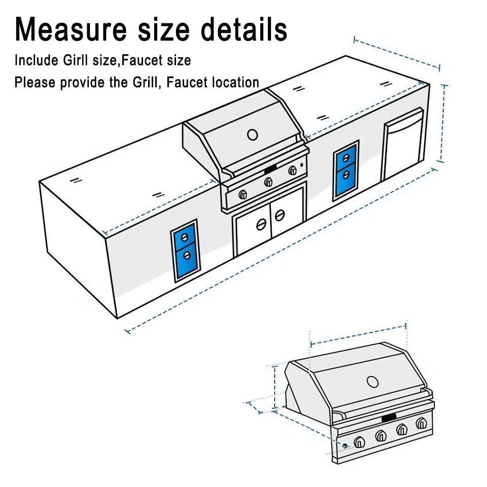 Custom-Size L-Shaped Outdoor Kitchen Cover, Waterproof Polyester BBQ Cover