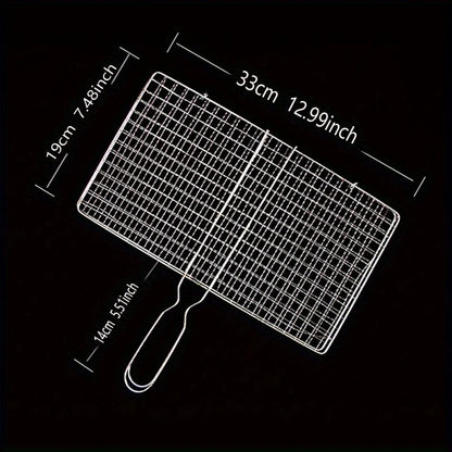 Foldable BBQ Grill Basket with Removable Handle, Chrome-Plated Fish and Vegetable Roaster