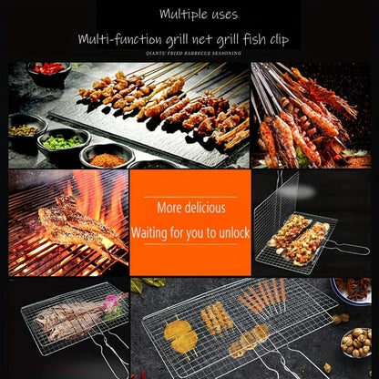 Foldable BBQ Grill Basket with Removable Handle, Chrome-Plated Fish and Vegetable Roaster