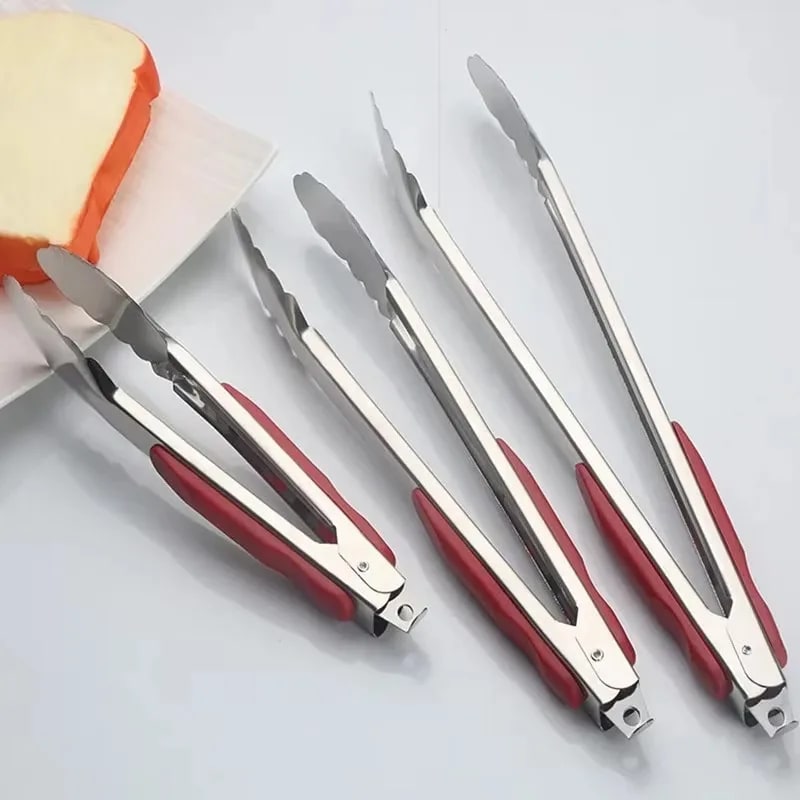 Stainless Steel Kitchen Tongs with Red Handle, 22cm, 28cm or 34cm