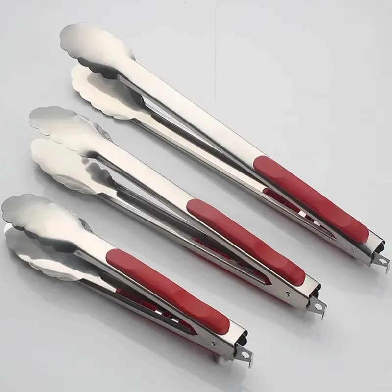 Stainless Steel Kitchen Tongs with Red Handle, 22cm, 28cm or 34cm