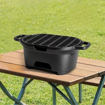 Uncoated Cast Iron Charcoal Grill Outdoor Barbecue Stove, Black, 36cm