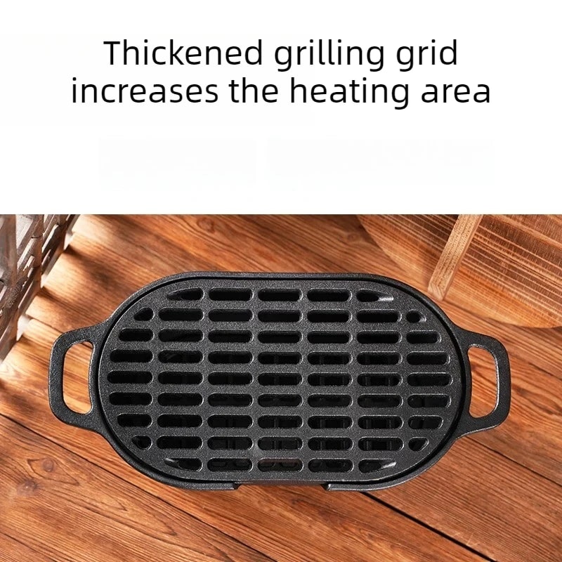 Uncoated Cast Iron Charcoal Grill Outdoor Barbecue Stove, Black, 36cm
