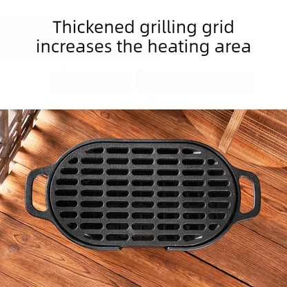 Uncoated Cast Iron Charcoal Grill Outdoor Barbecue Stove, Black, 36cm
