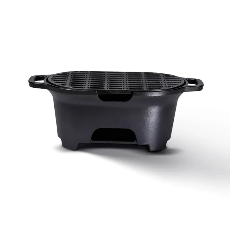 Uncoated Cast Iron Charcoal Grill Outdoor Barbecue Stove, Black, 36cm