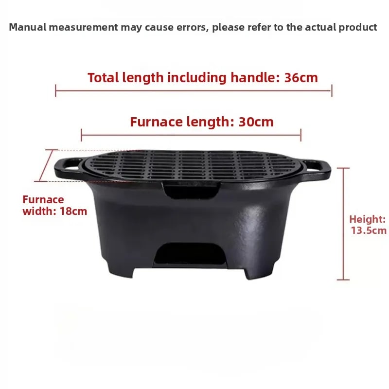 Uncoated Cast Iron Charcoal Grill Outdoor Barbecue Stove, Black, 36cm