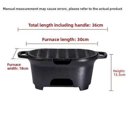 Uncoated Cast Iron Charcoal Grill Outdoor Barbecue Stove, Black, 36cm