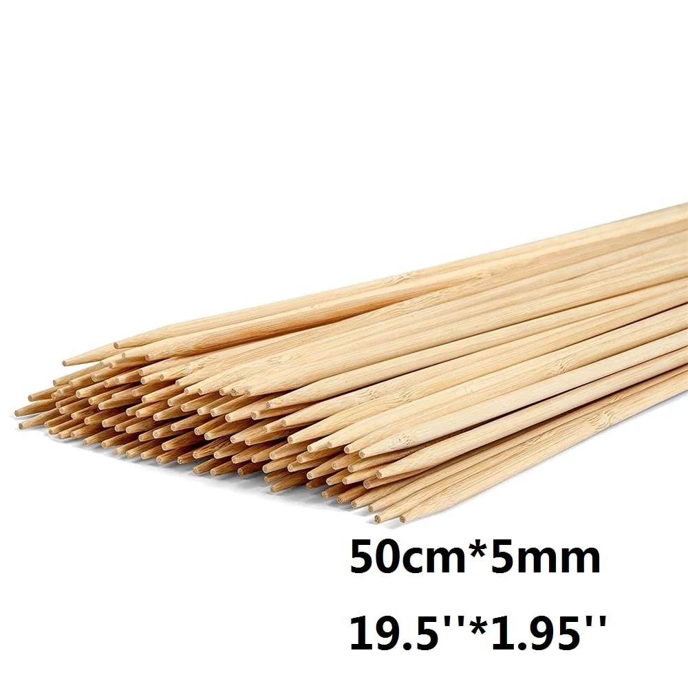 Wooden BBQ Skewers 50cm x 5mm, Disposable Long Grill Sticks, 100 or 200 Pack