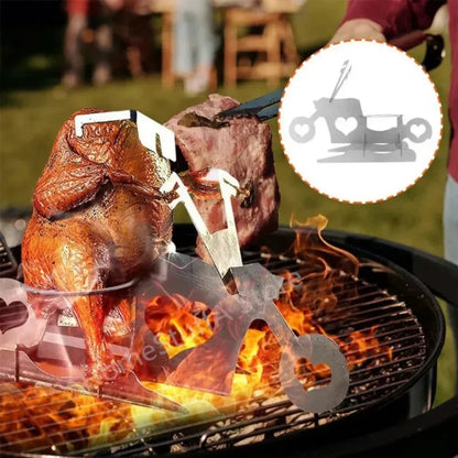 Stainless Steel Motorcycle Chicken Holder BBQ Vertical Roasting Rack