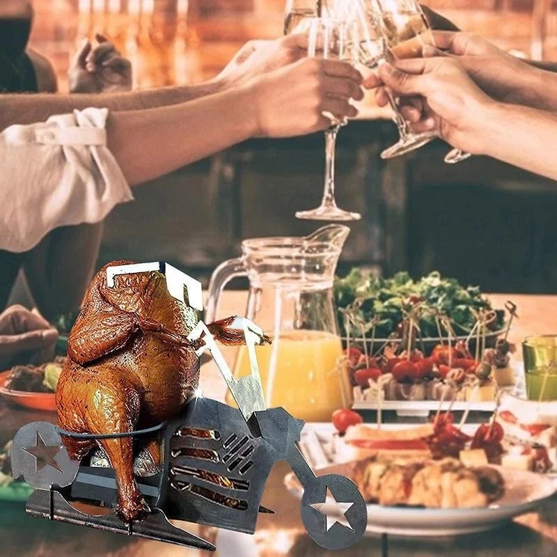 Stainless Steel Motorcycle Chicken Holder BBQ Vertical Roasting Rack
