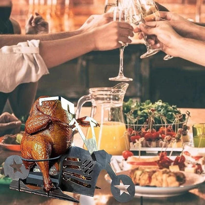 Stainless Steel Motorcycle Chicken Holder BBQ Vertical Roasting Rack