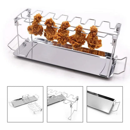 Foldable Stainless Steel Chicken Roaster Rack with Drip Tray, 43.5cm