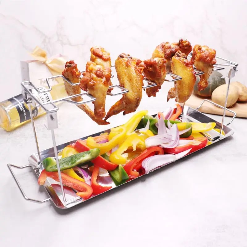 Foldable Stainless Steel Chicken Roaster Rack with Drip Tray, 43.5cm