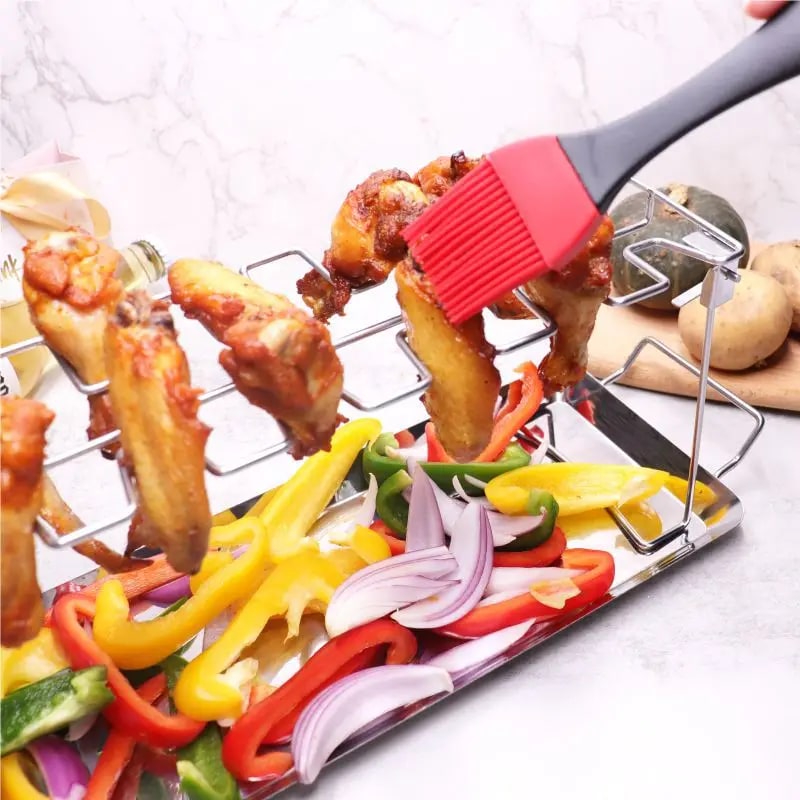 Foldable Stainless Steel Chicken Roaster Rack with Drip Tray, 43.5cm
