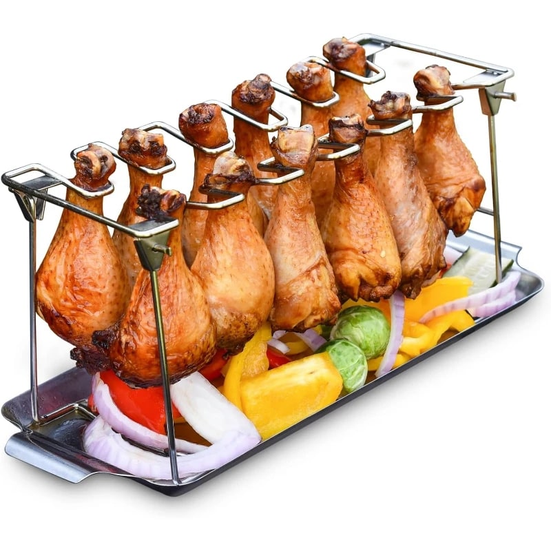 Foldable Stainless Steel Chicken Roaster Rack with Drip Tray, 43.5cm