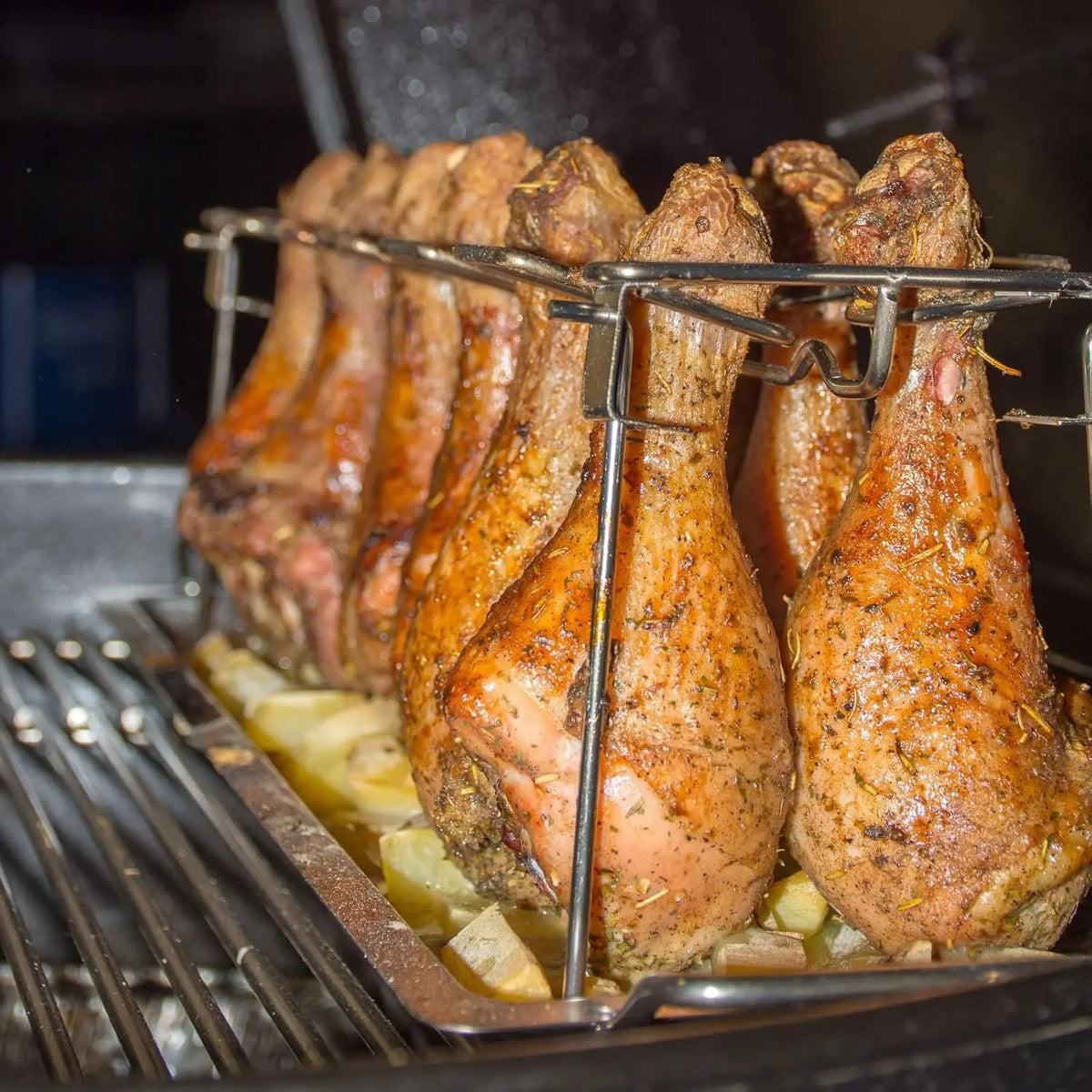 Foldable Stainless Steel Chicken Roaster Rack with Drip Tray, 43.5cm