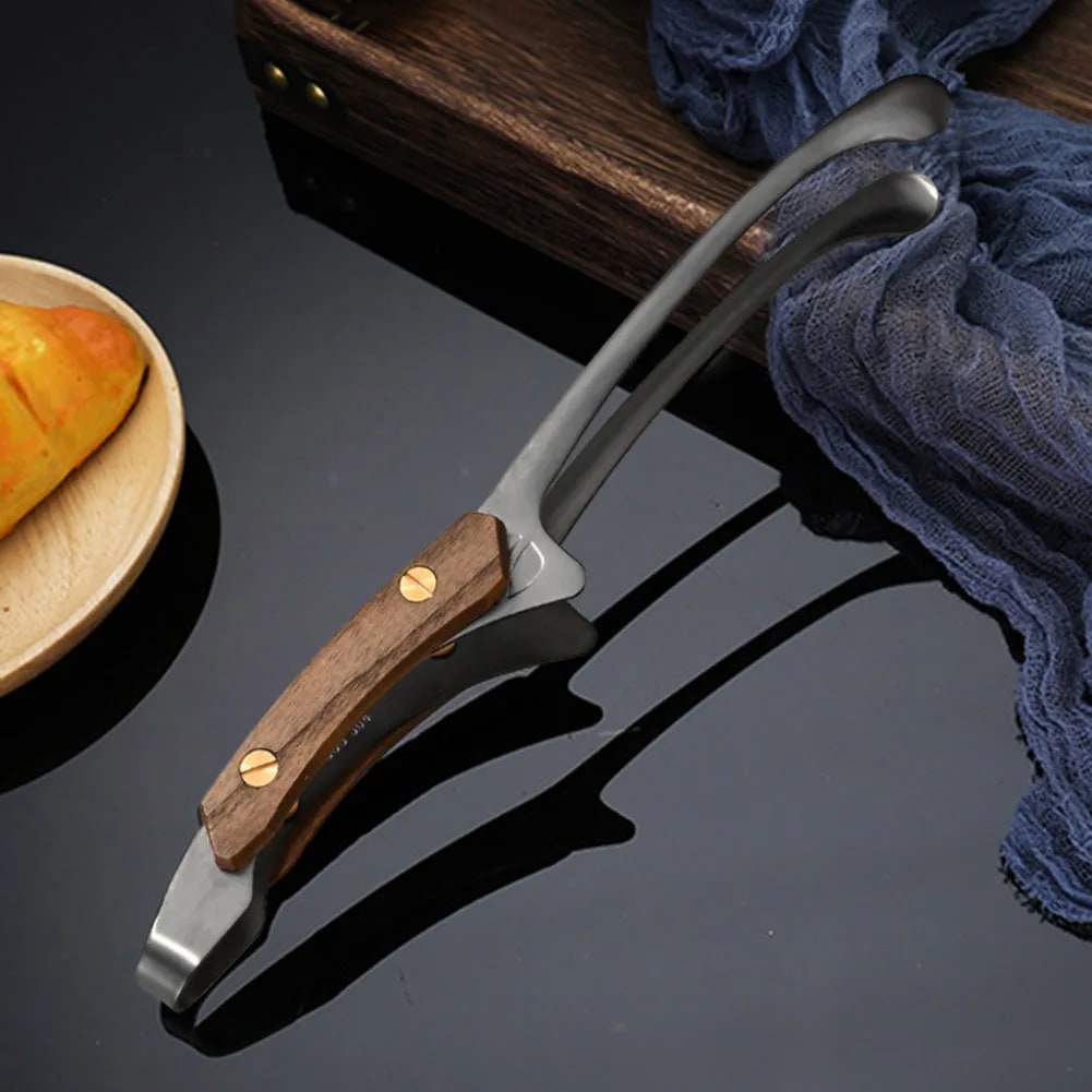304 Stainless Steel BBQ Tongs with Wood Grip, 25.5cm