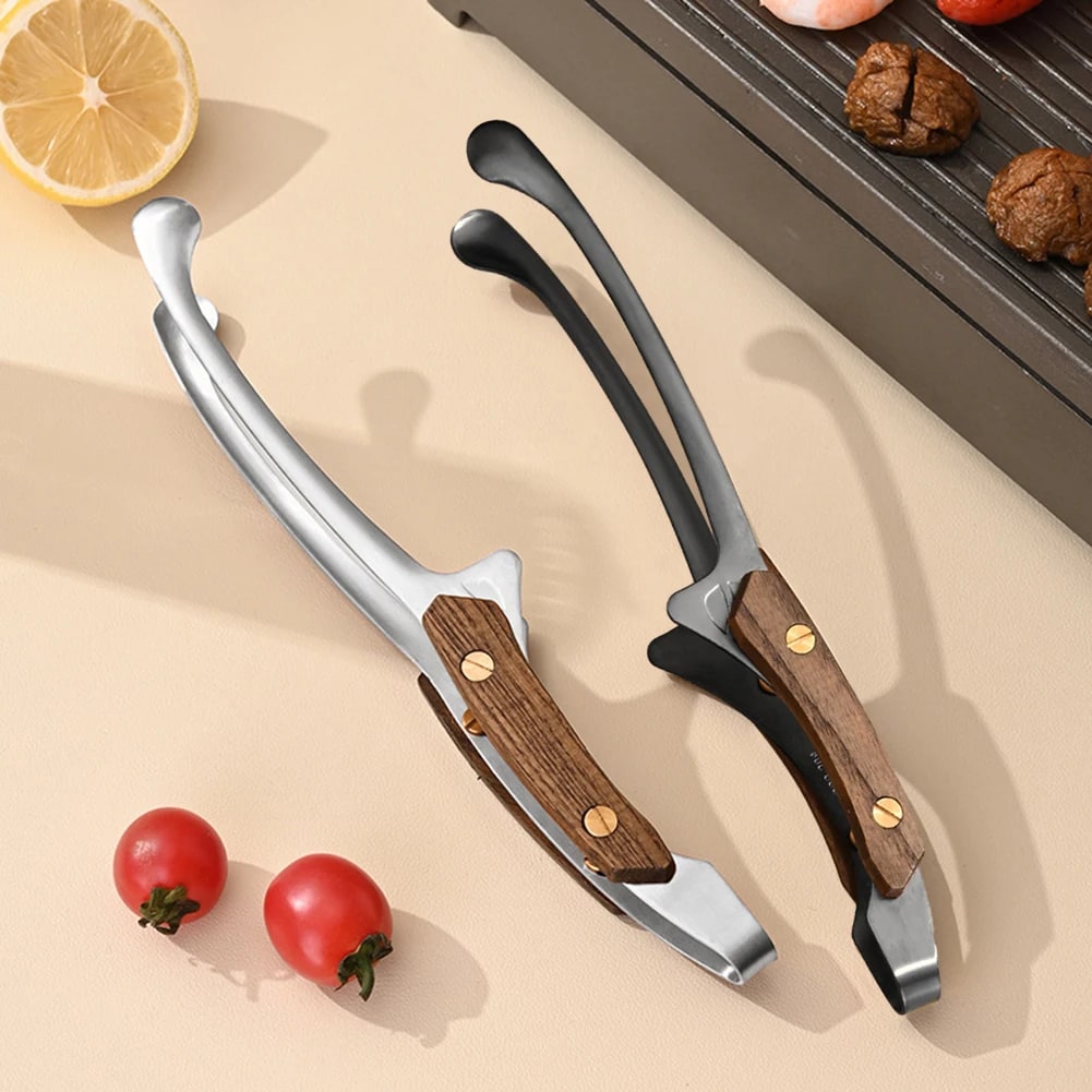 304 Stainless Steel BBQ Tongs with Wood Grip, 25.5cm