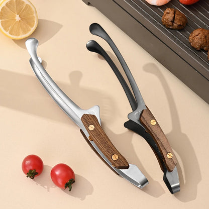 304 Stainless Steel BBQ Tongs with Wood Grip, 25.5cm