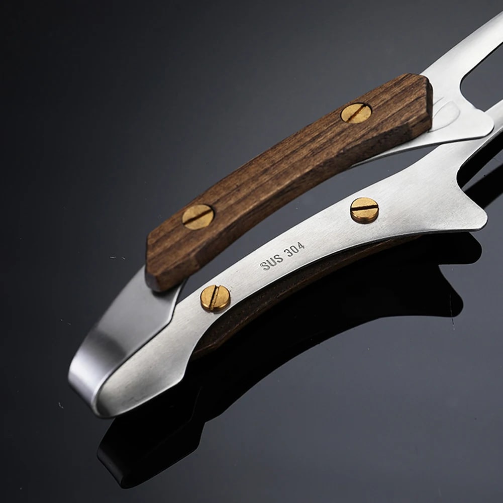 304 Stainless Steel BBQ Tongs with Wood Grip, 25.5cm