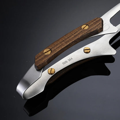 304 Stainless Steel BBQ Tongs with Wood Grip, 25.5cm